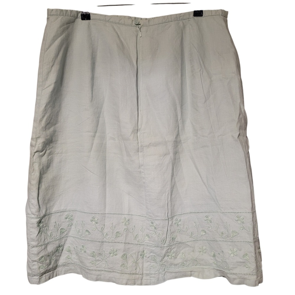 OLD NAVY 100% Linen Light Blue Midi Skirt Sz 16 Embroidered Floral 34x25 - Picture 3 of 4